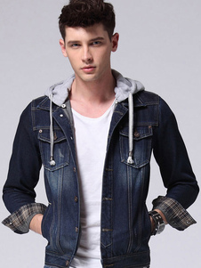 Denim veste capuche lavage foncé bleu Slim Outwear