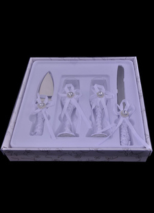 Bowknot mariage servant ensemble dentelle blanche Champagne grillage flûtes et couteau à gâteau