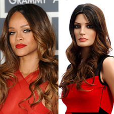 Perruque chic longue marron claire ébouriffée en faux cheveux frisée