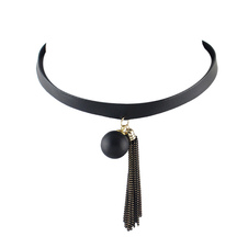 Unique collier en faux cuir bohémien avec frange fausse perle