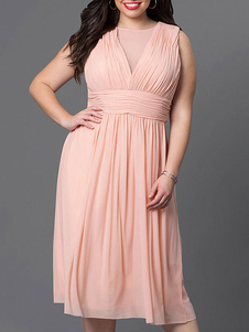 Robe longue en spandex unicolore plissé col V