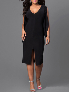 Col V Split Front Womens robe de Cap