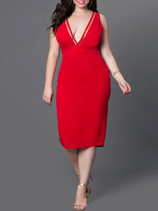 Charmante robe bodycon en spandex col V unicolore creusé