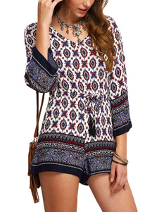 Magnétique combinaison féminine bohémienne brune acajou impression avec lacets quotidienne