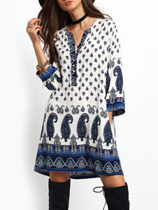 Summer Shirt Robe col v surdimensionné robe Boho