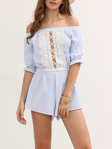 Combi Short Sleeve bleu ciel clair au large de la barboteuse de découpe d’épaule