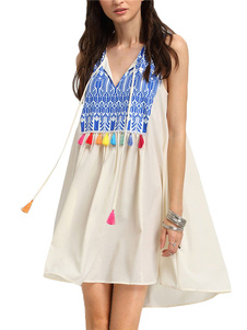 Robe d’été blanche v-cou robe sans manches été Mini