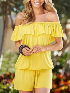 De l’épaule barboteuse été Ruffles détails en noir/bleu/jaune