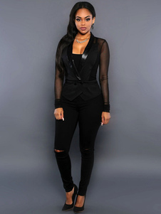 Blazer noir Illusion manches longues Womens Outerwear