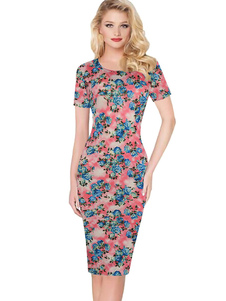 Crayon imprimé floral robe à manches courtes