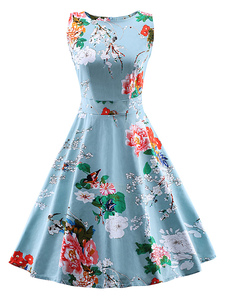 Robe bleue robe Vintage été imprimé Floral