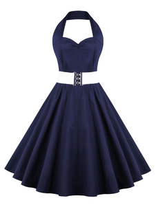 Licol Vintage robe robe bleu profond