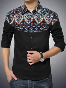 Imprimé de longues manches de chemise pour les hommes dans les Slim Fit marine/kaki/noir