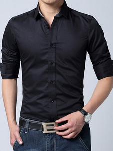 Chemise longue manches plaine pour hommes gris/rose/bleu/noir/blanc