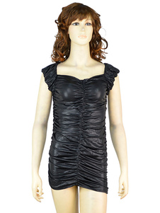 Robe sans manches dos nu plissé Bodycon Clue noir Mini robe