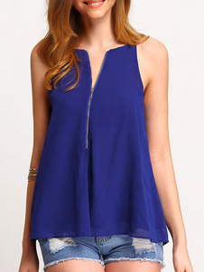 Col en v sans manches à capuche réservoirs en mousseline de soie