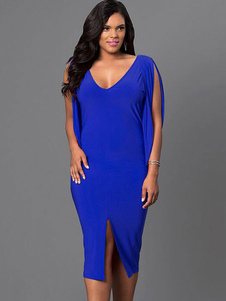 V-Neck divisée latérale drapage Bodycon Dress