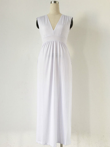 Sexy blanc Maxi robe plongeante Split haute été longue robe