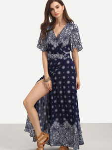 Robe Boho avec Split haute et à manches courtes