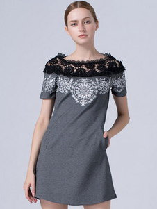 Courtes manches Maj Mini robe en dentelle de noir/gris