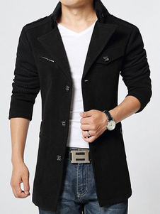 Noir manteau manches longues bouton hommes Up Jacket