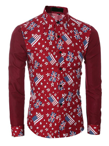 Slim Shirt Casual en rouge/marine pour les hommes avec une impression drapeau