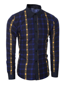 Longues manches Plaid Shirt en rouge/bleu pour homme Slim Fit