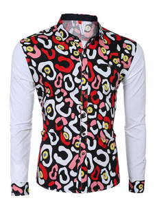 Blanc imprimé chemise pour hommes manches longues Slim Fit