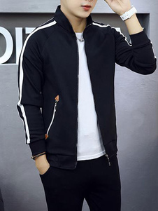 Blouson noir/marine pour hommes gars rayé manches Zip Up