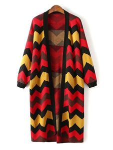 Tricot manches longues motif Zigzag Long Cardigans des femmes