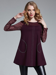 Blace A ligne robe manches longues Mini robe avec poches frontales