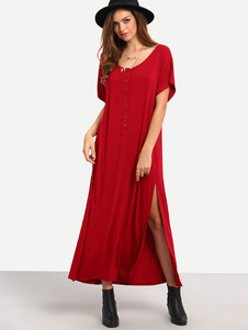 Robe longue Casual rouge Womens T-shirt-robe manches courtes surdimensionné
