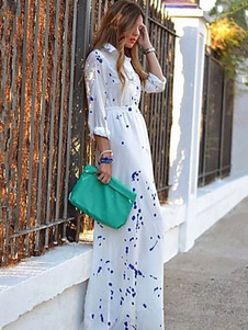 Robe Maxi blanche manches longues imprimé robe longue d’été