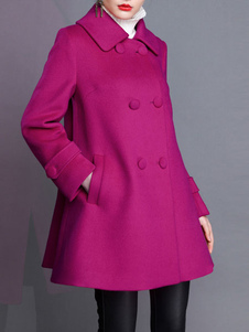 Double Breasted Coat manches longues surdimensionné plaine laine Peacoat