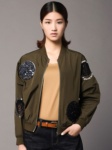 Womens occasionnel paillettes Bomber Jacket