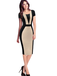 Robe manches courtes Bodycon crayon rouge/vert/kaki