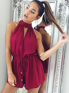 Crewneck backless salopette sans manches Womens Combi avec cordon de serrage en détail