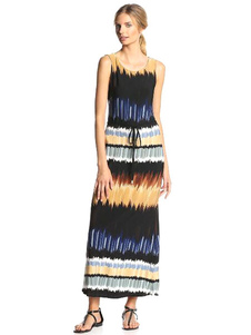 Summer Maxi robe lacets robe imprimée sans manches