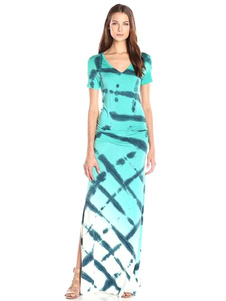 Manches courtes robe Casual v-cou robe longue imprimée