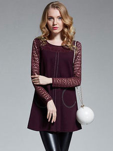 Robe a-line noir à manches longues dentelle noir/violet