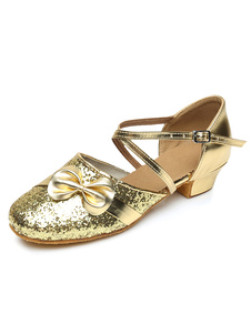 Danse Chaussures Slip pour enfants On la boucle cheville salles de bal Glitter Chunky talon rond bou