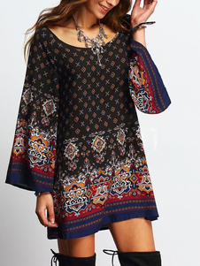 Boule manches longues Tribal impression robe surdimensionné robe tunique