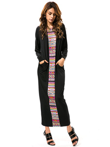 Boho robe manches longues Tribal impression robe grande taille