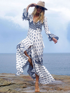 Bell Bohème Sytle Maxi robe manches longues Split