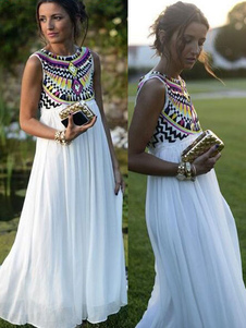 Tribal impression Boho robe sans manches Maxi robe plissée