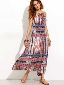 Boho imprimé tribal robe Long été robe de glissement