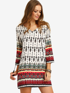 Maj de Boho robe 3/4-Length manches robe tunique motif Tribal