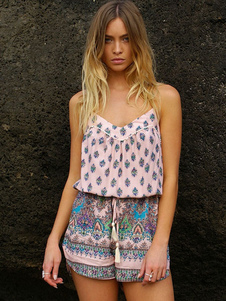 Barboteuse Boho Cross sangles arrière Tribal impression Combi