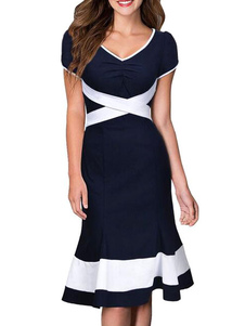 Ourlet robe de couleur contraste manches courtes sirène Vintage