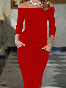 Au large de l’épaule manches longues tombent Bodycon Dress avec poches